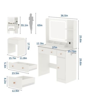 Makeup Vanity Set with 3-Mode LED Mirror, Stool, Storage Drawers and Power Outlet