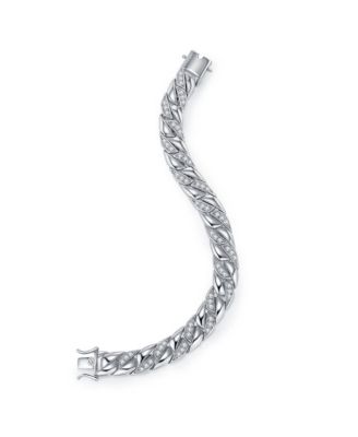 Sterling Silver Iced Out CZ Pave Braided Cuban Chain Bracelet