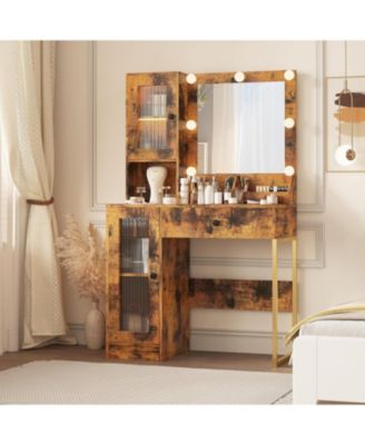 LED Lighted Makeup Vanity Desk with Built-in Power and USB Ports