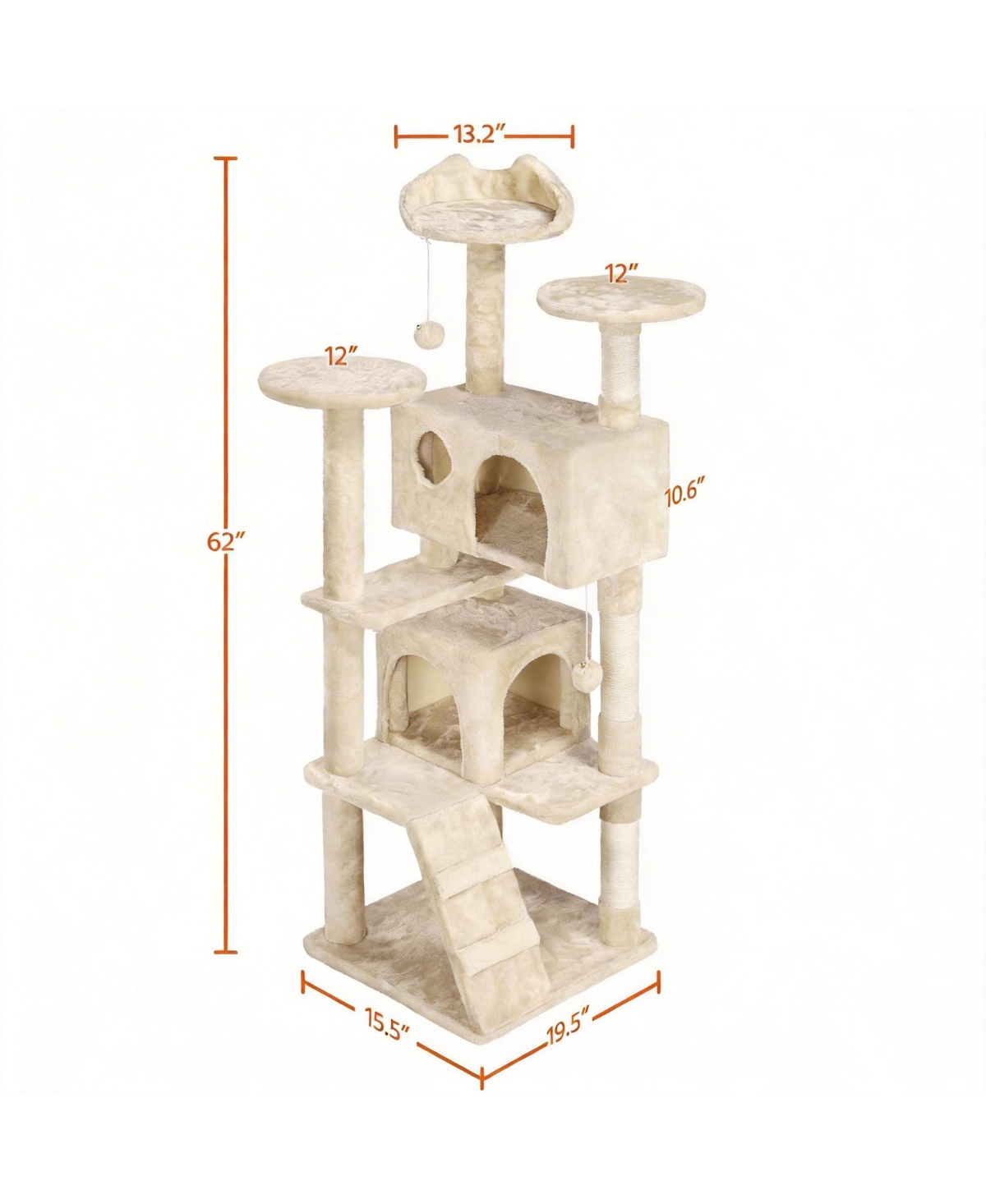 Aronkl Multi-level Cat Tree Tower with Cat-ear Perch 2 Caves Sisal Posts Climbing Ladder Replaceable Balls Pet Activity Center