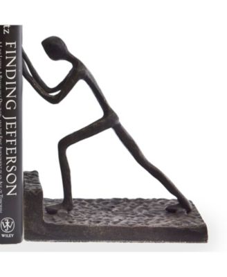 Men Pushing Metal Bookend Set