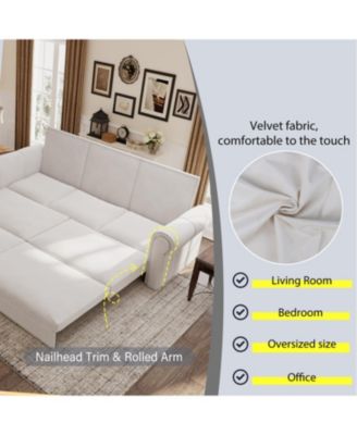 Chesterfield King Pull Out Sleeper Sofa Bed, Velvet, Nailhead Trim