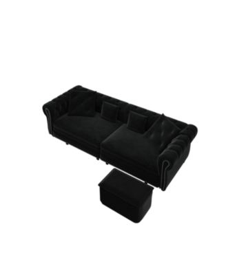  Chesterfield Velvet Pull-Out Sofa Bed with Ottoman