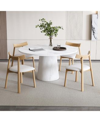 Round Farmhouse Dining Table Set for 4 with 4 Solid Wood Chairs