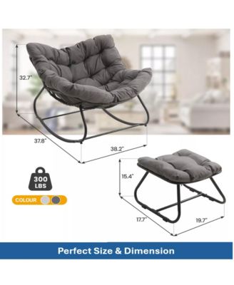 Egg Rocking Chair & Ottoman Set with Cushions, All-Weather Wicker Lounge