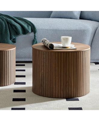 2-Piece MDF Nested Table Set, Handcrafted Round Coffee Tables in Walnut for Living Room & Lounge