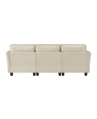 L-shaped sofa, cotton-linen, storage armrest, 3-seater for living room/office