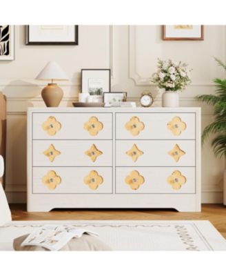 6-Drawer Dresser Fluted for Bedroom, 47.4" Wide Wooden Chest with Large Storage & TV Stand Use