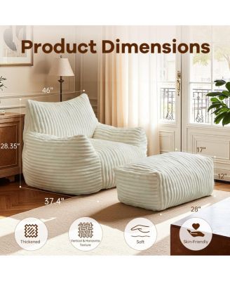 Ergonomic Corduroy Lounge Chair with Ottoman