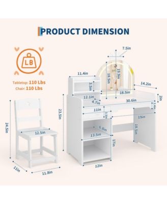 Kids Vanity Set with Lighted Mirror, Chair, Drawer and Open Storage Shelves