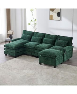 106" U-Shape Sectional Sofa Cloud Couch, Chenille, Ottoman & Pillows