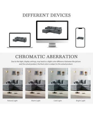 103" Chenille Modular Sectional Sofa with Deep Seat & Movable Ottoman