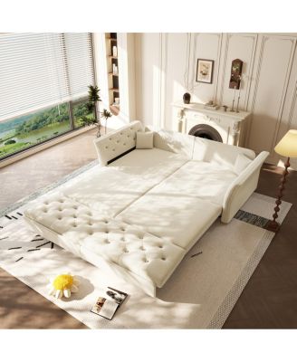 Streamdale Queen Pull Out Sofa Bed with Fabric Flower Design, Velvet Loveseat Bed