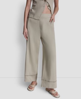 Women's High Rise Linen-Blend Pull-On Wide Leg Ankle Pants
