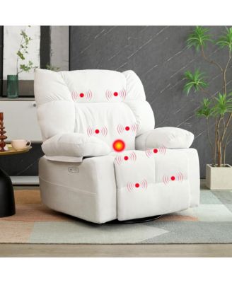 Swivel Power Recliner, Rocking Glider Chair with Massage & Heat