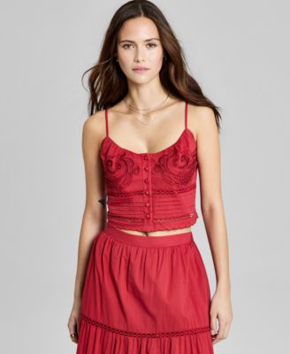 Women's Cutwork-Embroidered Pleated Top
