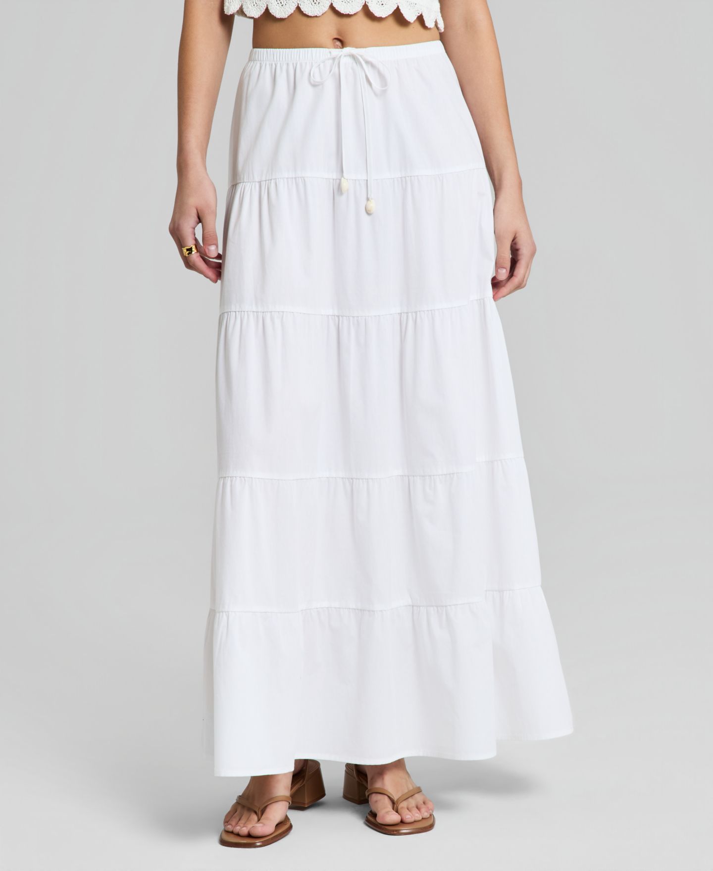 Женская юбка And Now This Cotton Tiered Pull-On Maxi, цвет: Яркий белый — фото 3