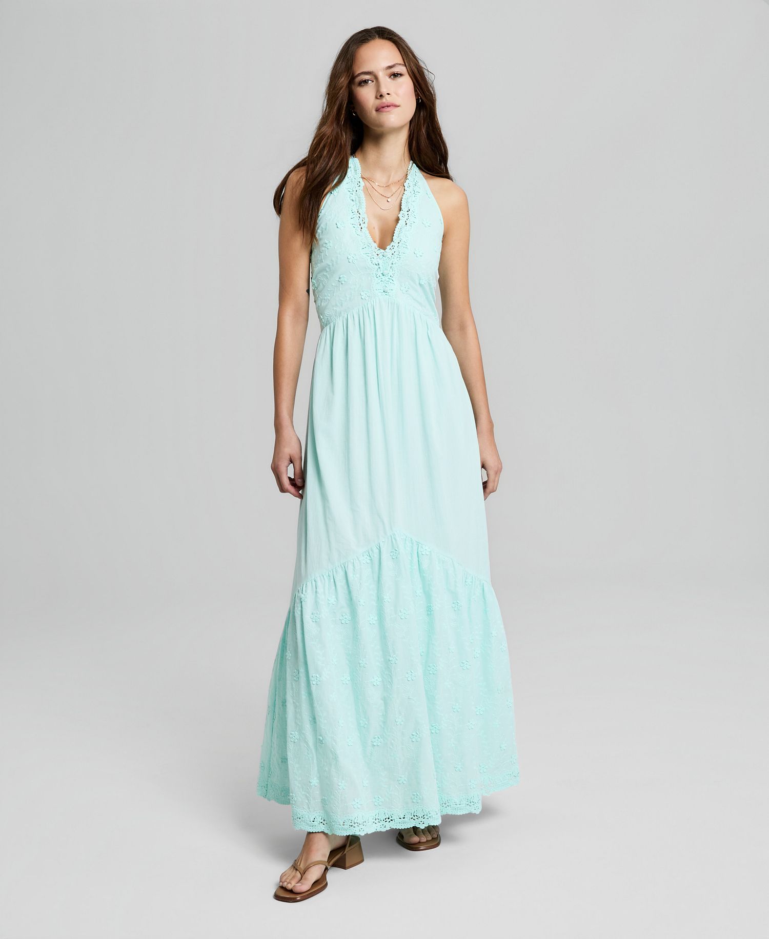 And Now This Women's Cotton Crochet-Trim Maxi Dress only