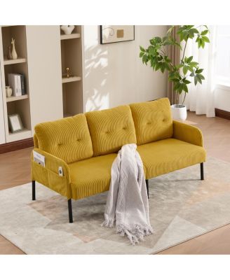 Streamdale Oversized Corduroy Loveseat Sofa with Metal Legs & Side Pockets