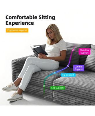 82.7" Corduroy Movable Ottoman 3 Seat Sofa