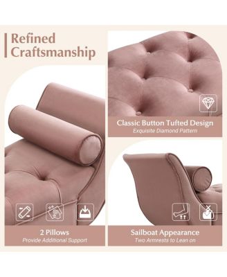  Upholstered Velvet Button Tufted Ottoman Bench with 2 Pillows