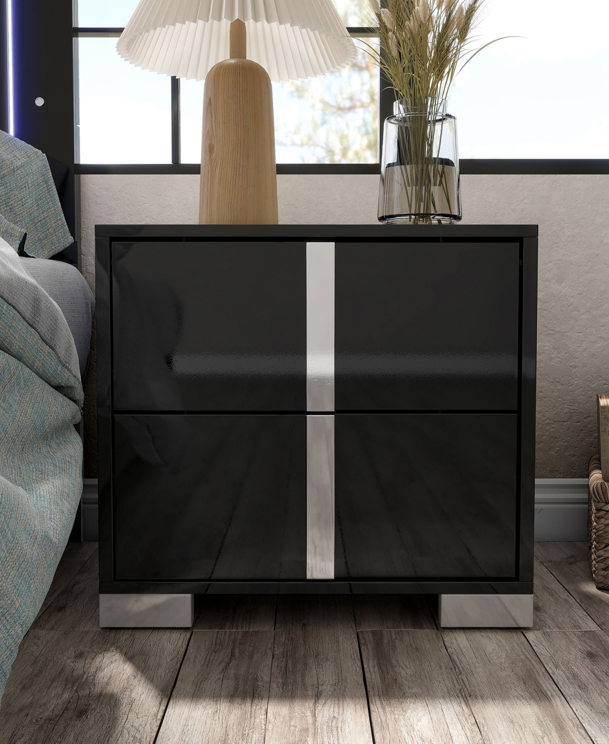 Erina 23.5" Wood Glossy 2-Drawer Nightstand