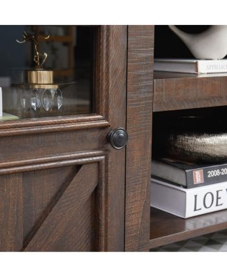 Farmhouse Barn Door TV Stand Media Console Espresso 60.23"W