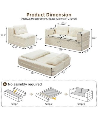 Multi-Functional Sectional Sofa Bed with Chaise Lounge & Blanket