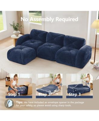 Streamdale L-shaped Velvet Sofa with Movable Ottoman