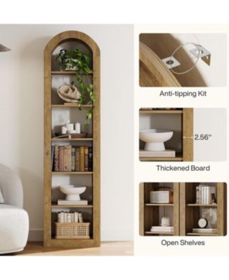 74.8" Tall Arched Bookshelf, 6-Tier Narrow Open Bookcase(1 PC)