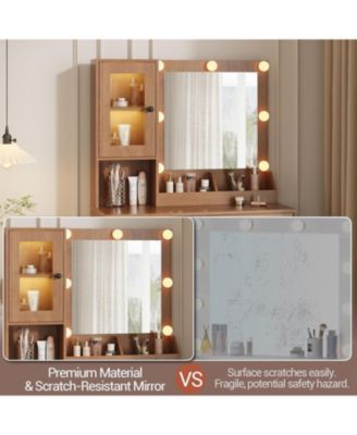 Makeup Vanity Desk with 3-Color LED Lighted Mirror