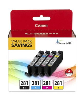 CLI-281 BKCMY Combo 4-Pack of Black, Cyan, Magenta, and Yellow Ink Tanks for Select PIXMA TR, TS Series Printers