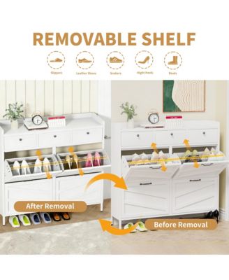 Hidden Slim 4 Flip Drawer & 3 Drawer Feature Shoe Storage Cabinet