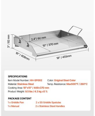 18 x 16 Inch Stainless Steel Griddle Plate for Gas Grill with Handles