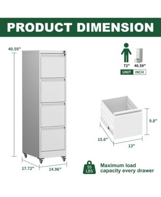 4 Drawer Metal Locking Vertical File Cabinet on Wheels - for Home Office Organizer, Heavy-Duty Filing Storage Cabinet for Letters/Legal/A4