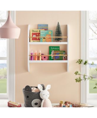 Steiner White Rounded Kids Wall-Mount Bookcase with Contrasting Wood-toned Rods