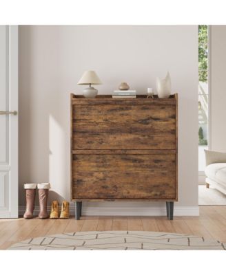 Shoe Cabinet with 2 Flip Drawers, Hidden Shoe Storage Organizer for Entryway,Wooden Shoe Rack with Adjustable Shelf, Space-Saving Shoe Cupboard