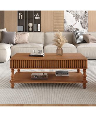 Vintage Lift Top Coffee Table - Solid Wood, Tool-Free Assembly