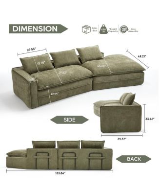 Modern Minimalist Modular Sectional Sofa with Right Facing Chaise