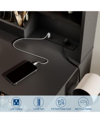 Makeup Vanity Set with 3-Mode LED Mirror, Stool, Storage Drawers and Power Outlet