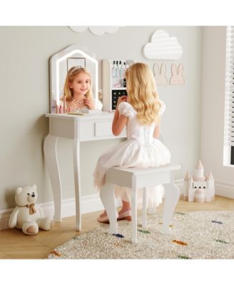 Kids Vanity Table Set with Lighted Mirror and Stool