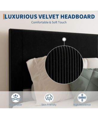 Full Bed Frame with Corduroy Upholstered Headboard Platform Wooden Slats No Box Spring Needed Noise Free Easy Assembly