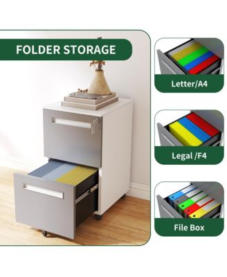 2-Drawer Mobile File Cabinet with Lock, Metal Storage Cabinet on 360° Wheels for Home Office Organizer, Holds A4/Letter/Legal Files