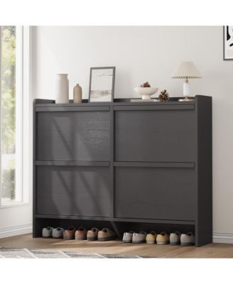 Shoe Cabinet with 4 Flip Drawers, Hidden Shoe Storage Organizer,Wooden Shoe Rack with Adjustable Shelf, Space-Saving Shoe Cupboard