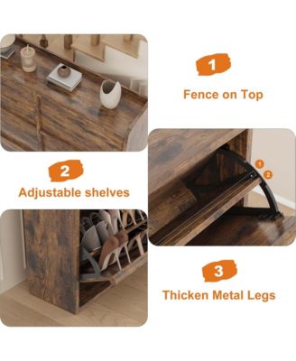 Shoe Cabinet with 6 Flip Drawers, Hidden Shoe Storage Organizer for Entryway, Wooden Shoe Rack with Adjustable Shelf