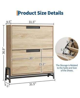 Shoe Storage Cabinet with 2 Flip Drawers & Metal Legs, Freestanding Narrow Organizer, Adjustable Shelf Entryway Shoe Rack for Hallway