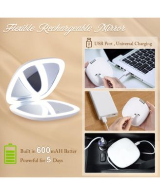 LED Lighted Travel Makeup Mirror,1X/10X Magnifying Double Sided Dimmable Portable Pocket,2-Sided,USB Charging