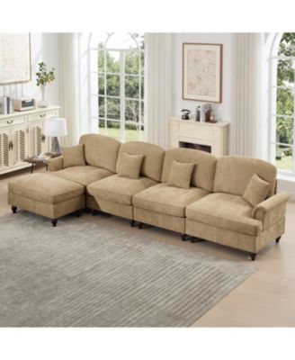 Chenille Sectional Sofa with Ottoman