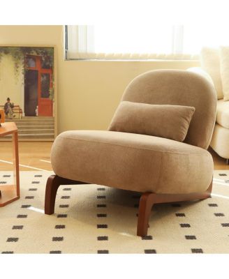 Camel Velvet Accent Chair with Solid Wood Legs