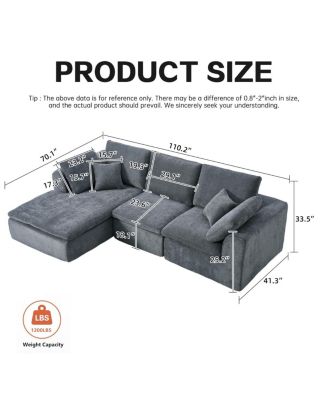 Modern L-Shaped Sectional Sofa with Chaise Lounge, Corduroy Couch